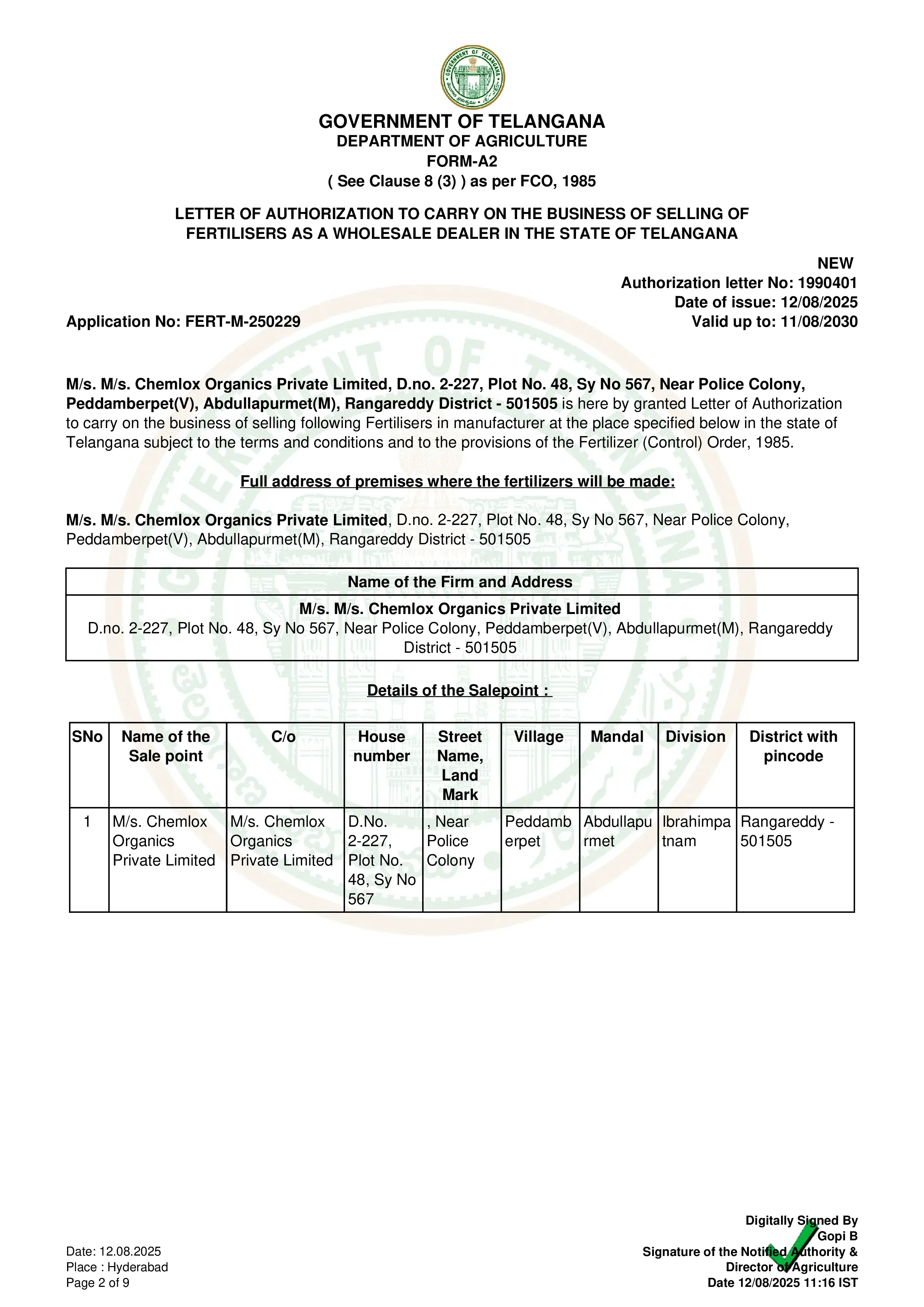 FORM A2 License